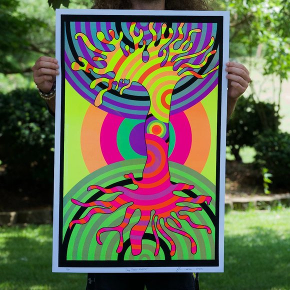 Limited Edition 1/500 Psychedelic HIPPIE TREE Blacklight Poster LED Art 60s Vibe - Picture 1 of 14